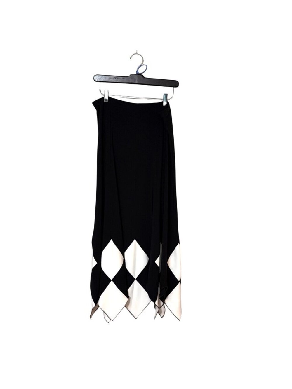 Black & White Asymmetrical Hem Skirt Harlequin Checkered Pattern pointe knit